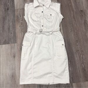 Calvin Klein Womens Dress Size 6 White Sleeveless Belted Waist Utility LWD
